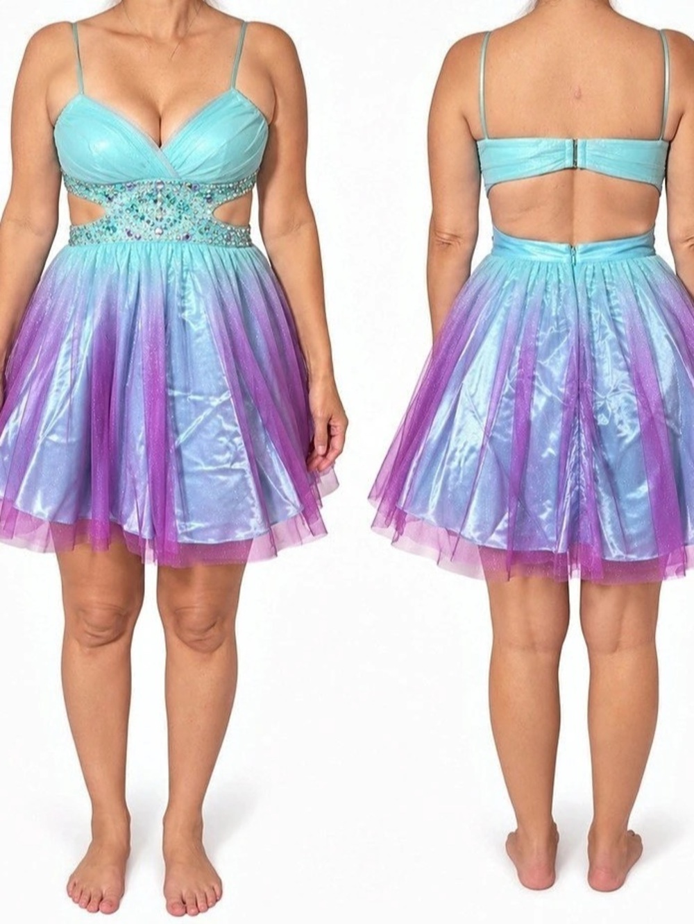 deb Beaded Mini Dress in Blue & Purple Size 7 NWT